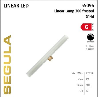 SEGULA LED LINEAR LAMP FROSTED 30-CM S14D 6,2W 460LM 2700K