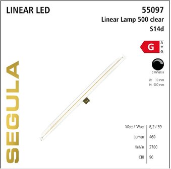SEGULA LED LINEAR LAMP 50-CM S14D 6,2W 460LM 2700K
