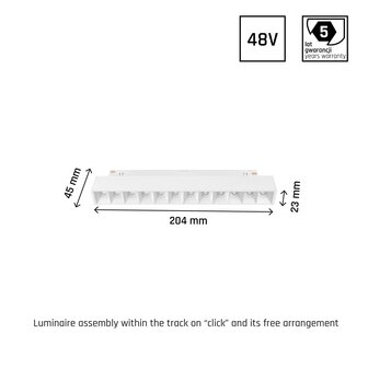 SYSTEM SHIFT GRID-20 WHITE UGR19 CRI90 48V 12W 1200LM 3000K