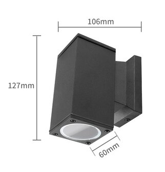 TUINLAMP WANDLAMP SQUARE ZWART DOWN IP65 230V GU10