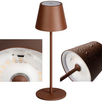 LED TAFELLAMP INITA BROWN IP54 USB OPLAADBAAR DIMBAAR 1,2W 165LM