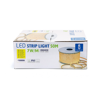 SMD LED STRIP 230V 7W/M. 250LM/M. 3000K 50-METER ROL