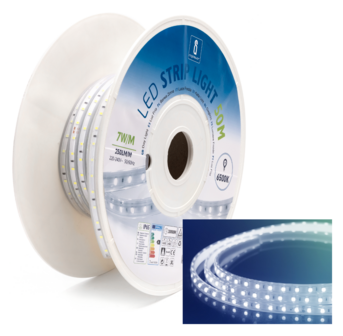 SMD LED STRIP 230V 7W/M. 250LM/M. 6500K 50-METER ROL