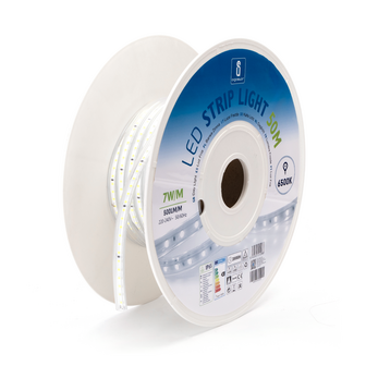 SMD LED STRIP 230V 7W/M. 500LM/M. 6500K 50-METER ROL