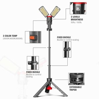 PRO LED WERKLAMP OP STATIEF INKLAPBAAR 230V 2 X 50W 10.000LM