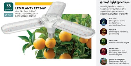 LED PLANTENLAMP PLANTY E27 24W VOLSPECTRUM GROEILAMP