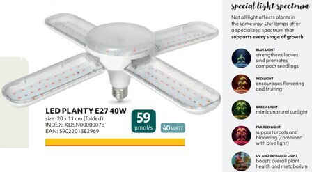 LED PLANTENLAMP PLANTY E27 40W VOLSPECTRUM GROEILAMP