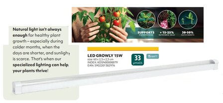 LED PLANTENLAMP GROWLY 15W STEKKER/TIMER &amp; KOPPELBAAR GROEILAMP