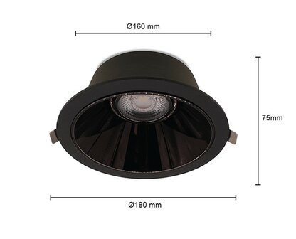 LED DOWNLIGHT KERBER &Oslash;160MM CCT-SWITCH 230V 16W 1291LM ZWART