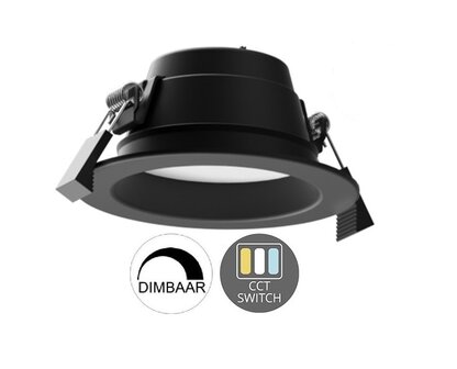 LED DOWNLIGHT CCT-SWITCH &amp; DIMBAAR 230V 10W 850LM ZWART