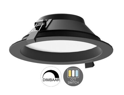 LED DOWNLIGHT CCT-SWITCH &amp; DIMBAAR 230V 20W 1760LM ZWART