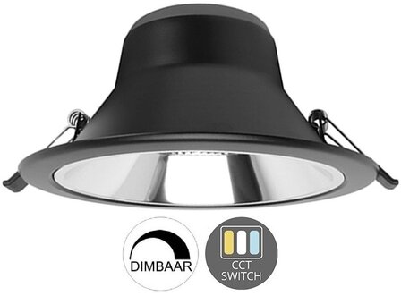 LED DOWNLIGHT 60&deg; CCT-SWITCH &amp; DIMBAAR 230V 20W 2089LM ZWART