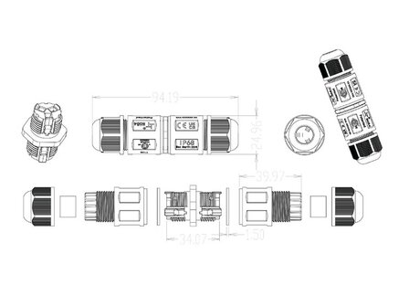 IP68 VERBINDINGSMOF QUICK CONNECTOR 3-POLIG 