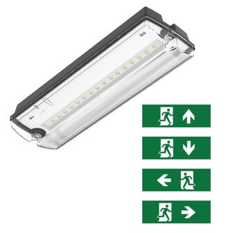 LED NOODVERLICHTING ZWART IP66 230V 3W 450LM INCL. PICTOGRAMMEN