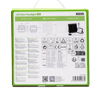 SOLAR LED VERSTRALER DIMBAAR &amp; CCT-SWITCH 50W 500LM 