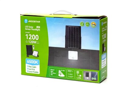 SOLAR LED VERSTRALER MET PIR SENSOR &amp; REMOTE 120W 1200LM 6500K 
