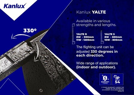 LINEAIRE LED WANDLAMP YALTE-D 330&deg; ZWENKBAAR IP54 230V 8W 370LM 