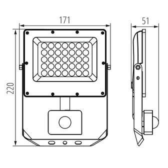 LED VERSTRALER MET SENSOR 230V 30W 3000K/4000K/6500K