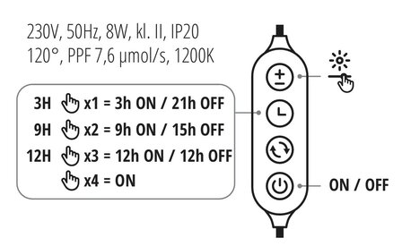 LED KWEEKLAMP VITARO-RING 2 MET TIMER/DIMMER