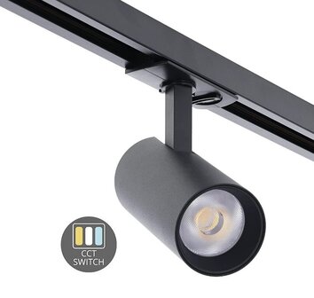 1-FASE LED RAILSPOT ZWART DIMBAAR 230V 10W 780LM CCT-SWITCH