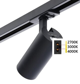 1-FASE LED RAILSPOT ZWART DIMBAAR 230V 10W 780LM CCT-SWITCH