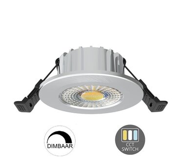 LED INBOUWSPOT SLIM ZILVER IP65 38&deg;/60&deg; CCT-SWITCH 6W 600LM 