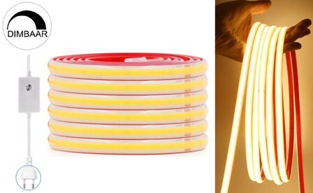 230V COB LED STRIP MET DIMMER IP67 5-METER 3000K WARM WIT 