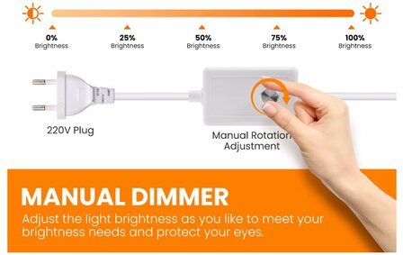 230V COB LED STRIP MET DIMMER IP67 5-METER 3000K WARM WIT 