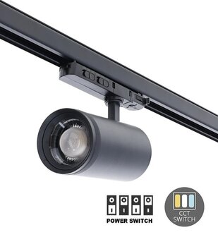 LED 3-FASE RAILSPOT ZOOM 15&deg;-55&deg; POWER- &amp; CCT-SWITCH 