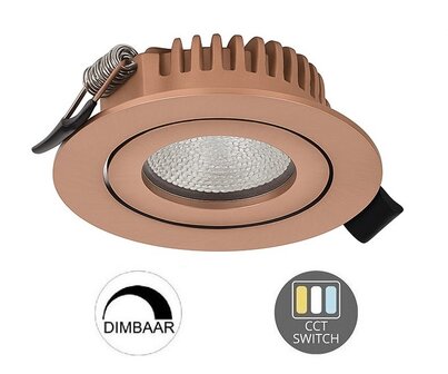 LED INBOUWSPOT SLIM IP65 DIMBAAR &amp; CCT-SWITCH 6W 400LM KOPER