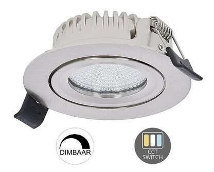 LED INBOUWSPOT SLIM IP65 DIMBAAR &amp; CCT-SWITCH 6W 400LM ZILVER