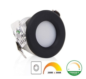 LED MINI INBOUWSPOT ZWART IP44 230V 1,5W 130LM DIM TO WARM