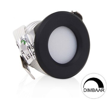 LED MINI INBOUWSPOT ZWART DIMBAAR IP44 230V 1,5W 66LM WARM WIT