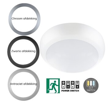 LED PLAFONDLAMP + 3-UREN NOODLAMP IP66 IK10 8W/12W/16W 