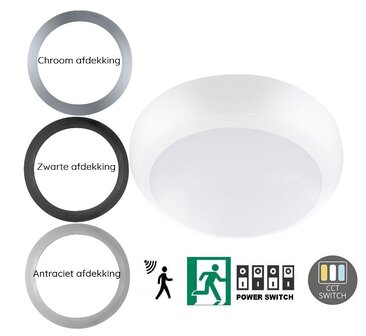 LED PLAFONDLAMP SENSOR + 3-UREN NOODLAMP IP66 IK10 8W/12W/16W