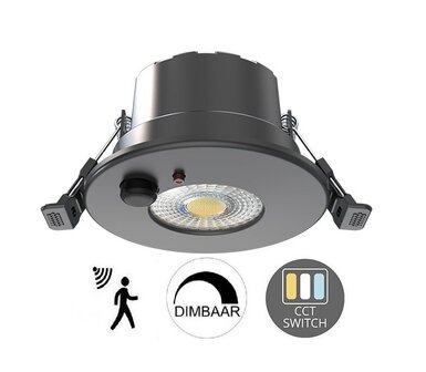 LED INBOUWSPOT MET SENSOR IP65 DIM &amp; CCT-SWITCH 6W 600LM ZWART
