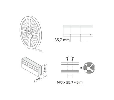 LED NEON STRIP SPOTLESS IP67 4X8MM 24V/DC 6,2W/M 4000K 