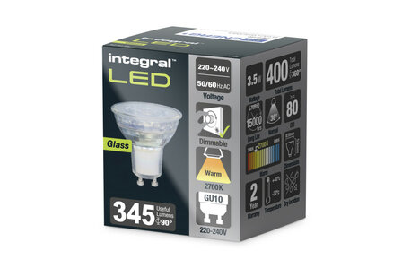 LED SPOT GLASS 230V GU10 3,5W=50W 400LM 2700K