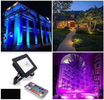 RGB+W LED VERSTRALER + REMOTE IP65 10W MULTICOLOR &amp; WARM WIT 