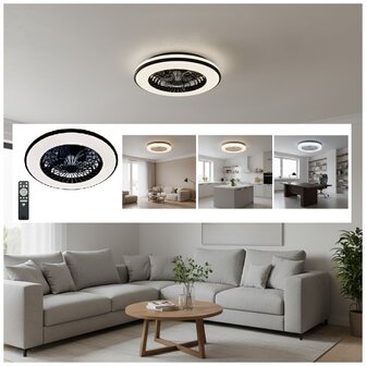 LED PLAFONDLAMP MET VENTILATOR 48W+15W CCT-SWITCH ZWART