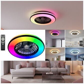 LED PLAFONDLAMP MET VENTILATOR 48W+15W RGB+CCT