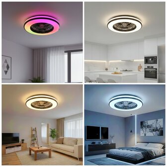 LED PLAFONDLAMP MET VENTILATOR 48W+15W RGB+CCT