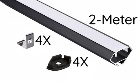 ALUMINIUM HOEKPROFIEL ZWART - LED STRIP TOT 12-MM