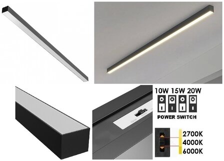 LED LINEAR ARMATUUR ZWART 60CM POWER- &amp; CCT-SWITCH 