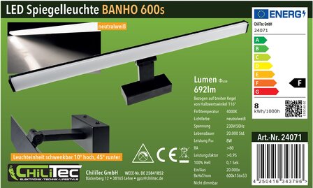 LED BADKAMER SPIEGELLAMP ZWART 60CM IP44 230V 8W 4000K 