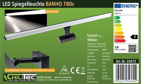 LED BADKAMER SPIEGELLAMP ZWART 78CM IP44 230V 10W 4000K 