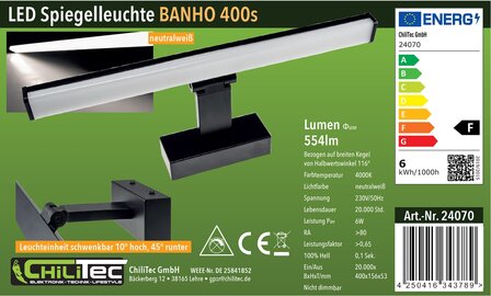 LED BADKAMER SPIEGELLAMP ZWART 40CM IP44 230V 6,2W 4000K 