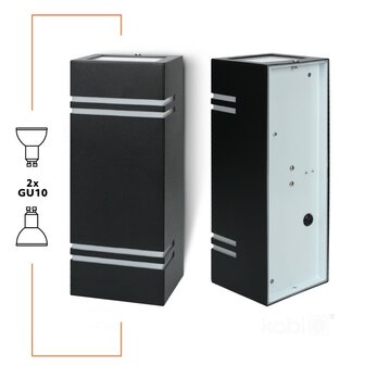 TUINLAMP OUTDOOR WANDLAMP ZWART UP/DOWN IP44 230V 2XGU10