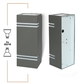 TUINLAMP OUTDOOR WANDLAMP GRIJS UP/DOWN IP44 230V 2XGU10