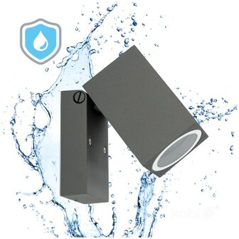 BUITENLAMP WANDLAMP 90&deg; ZWENKBAAR GRIJS IP44 230V GU10